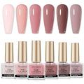 Pink Quick Dry Nail Polish Set 6 Colors Vegan Nail Lacquer Nude Brown Air Dry Glitter Fingernail Polish Regular Neutral Wedding Color Non Gel DIY Salon Valentine's Day Gift for Women