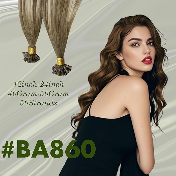 RUNATURE U Tip Hair Extensions Real Human Hair,Ombre Blonde 24 Inch Hot Fusion U Tip Extensions Long U tips Remy Hair Extensions #BA8/60 50g 50 Strands