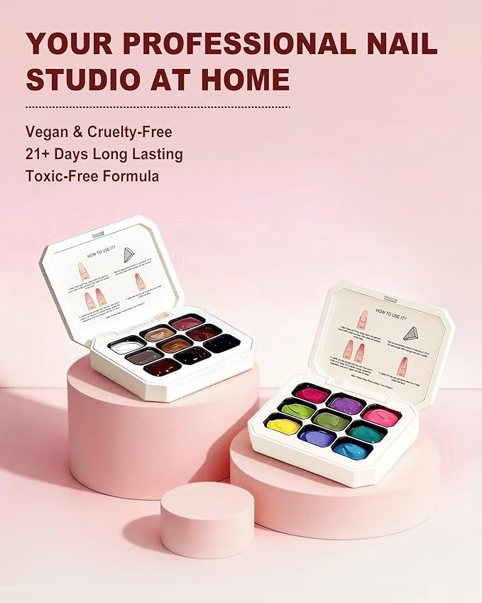 9 Colors Gradient Blooming Gel Nail Polish Palette, Aura Nail Art Kit for Blush Nails, Solid Creamy Gel for Ombre Nails, Sponge Patting Painting Gel, UV/LED Cured Nail Art Set for Beginners