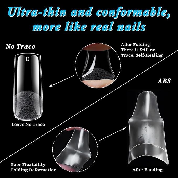 510pc Long Square Nail Tips, Soft Gel Nail Tip Square Long Fake Nails Artificial Fingernail, 15 Sizes Full Cover Clear Press on Nail Acrylic Nails Tips for Nail Extensions, Press on Nails Making