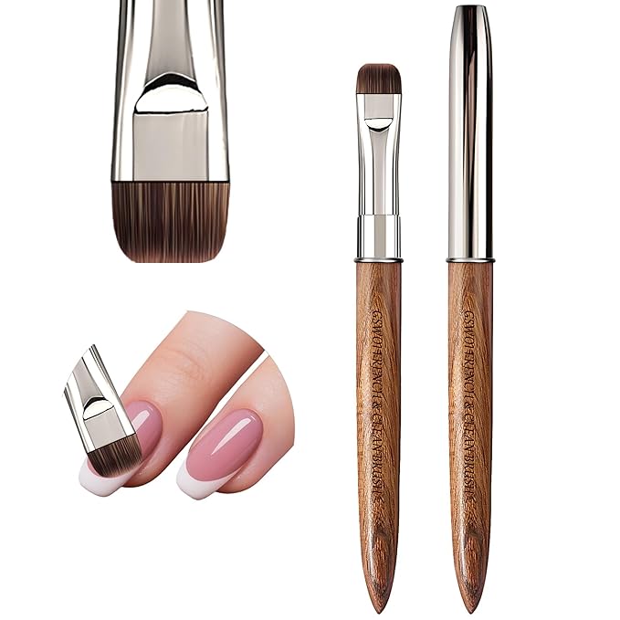 Acrylic Nail Brush & French Tip Brush-Salon French Manicure Tool with Firm Flat Head,Streak-Free One Stroke Design,Nail Art Cleaning Brush