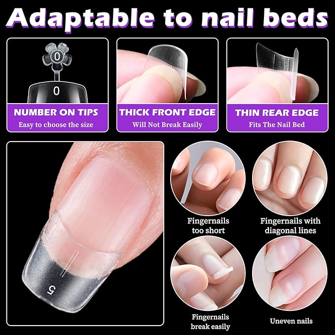 LoveOurHome 360pc French Coffin Nail Tips Clear Fake Nails Short Coffin Gel Nail Tips Half Cover Acrylic Nails Clear 15 Sizes Short Fingernail for Gel Press Nail Extension