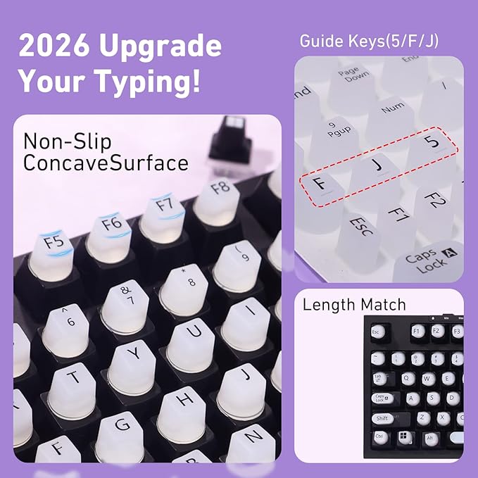 130 Pcs Raised Silicone Keyboard Sticker for Long Nails Typing and Gaming, Stable and Comfortable, Anti-Damage Symbolic and Alphanumeric Keys for Keyboards and Laptops (White, 130pcs)