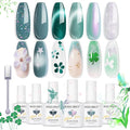modelones Gel Nail Polish, 6 Colors Hema Free 9D Green Glass Cat Eye Sliver Green Glitter 2026 St Patricks Spring Nail Polish Kit with Magnet Soak Off LED Winter Cateye Nail Art Gel DIY Salon