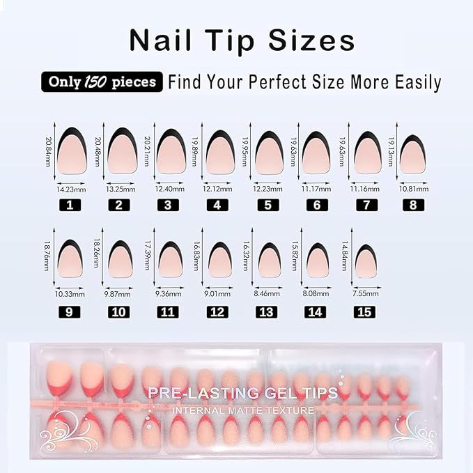Short Almond French Tip Press on Nails, 150pcs Brighter Soft Press on Nails in 15Sizes, Pre-lasting Acrylic Gel Nail Tips, No Need to File Fake False Nail Tips Extension for Women Girl Nails