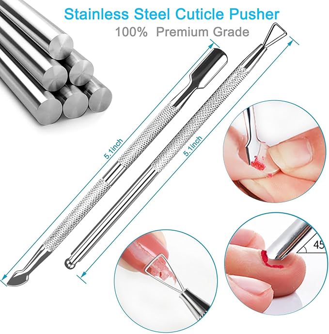 9-Piece Cuticle Tool Set, Professional Manicure & Pedicure Kit with Stainless Steel Cuticle Nippers, Trimmer, Pusher, Nail File and Buffer for Toenail & Fingernail Care at Home Salon