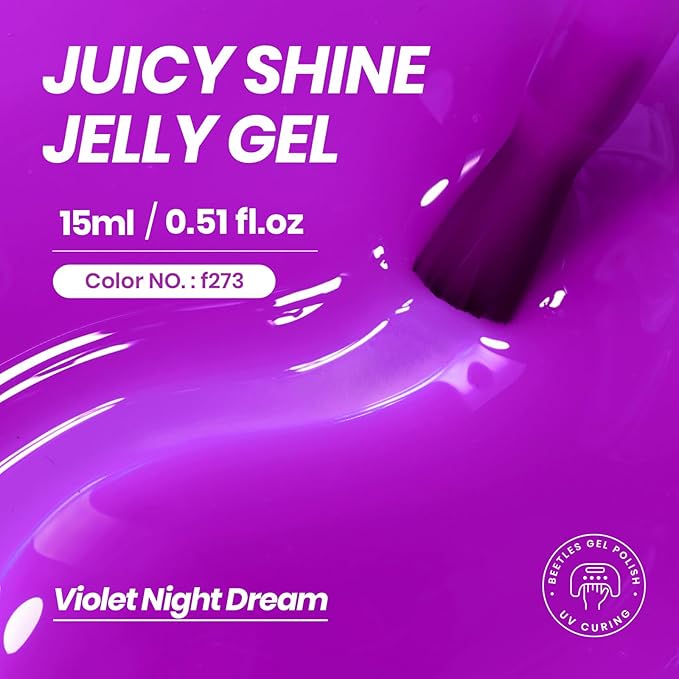 Beetles Purple Gel Nail Polish, 15ML Clear Purple Jelly Gel Polish Sheer Translucent Effect Neutral Nail Polish Soak Off UV Violet Night Dream Series French Nail Art Manicure Salon Gift for Women