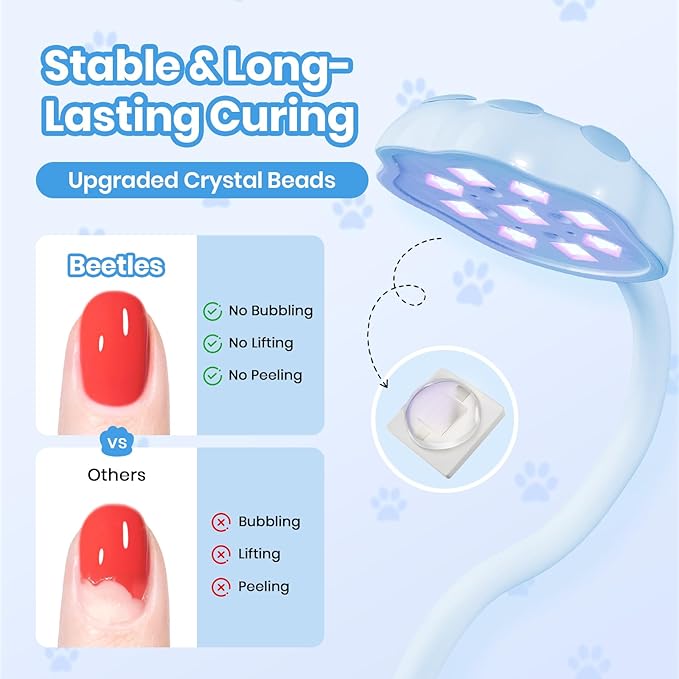Beetles Gooseneck UV Nail Lamp - Meowgic BluePurr Mini LED Nail Light with 3 Timer and Countdown Display Flash Cure Lamp for Gel Polish Nails Glue Builder Gel Smart Sensor Cordless Nails Dryer