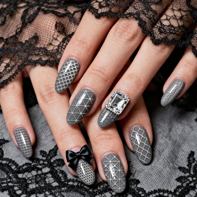 PH PandaHall 3pcs Geometric Grid Nail Stamping Plate Line Texture Nail Art Templates Rhombic Grid Nails Arts Stencils Nails Image Plates with Stamper and Scrapers for DIY Print Manicure Salon Design