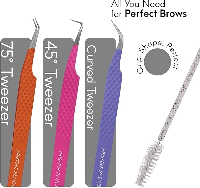 Lash Tweezers Set – Professional Eyelash Extension Tweezers Kit with Case & Brush – 3 Precision Lash Tweezers for Volume, Isolation & Classic Lashes – Anti-Static, Non-Slip Grip