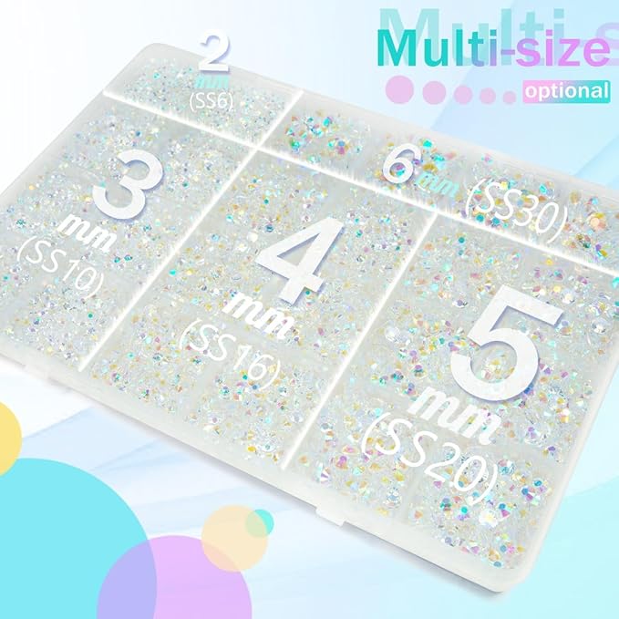 Transparent AB Resin Rhinestones w B7000 Glue for Bedazzling Crafting 2mm-6mm Clear White AB Flatback Jelly Stones Diamonds Gems Bedazzler Kit Charms for Nails Face Makeup Tumblers DIY Crafts