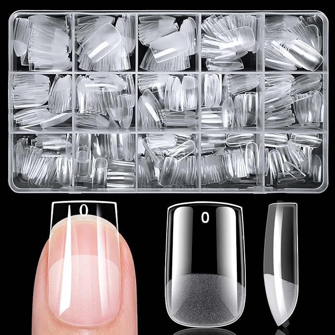 420pc Short Square Gel Nail Tips Clear Fake Nails, Clear Press on Nails Short Square Soft Gel Nail Tips Acrylic Nail Full Cover False Nail Artificial Fingernail for Nail Extension Press-ons