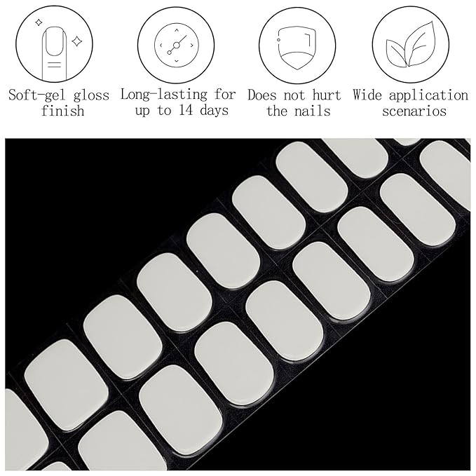 Cream Semi Cured Gel Nail Strips 20Pcs Pink Gel Nail Stickers Polish Nails Wraps UV/LED Light Needed Full Gloss Nails Polish Strips for Women Includes Prep Pads, File, Wooden Cuticle Stick