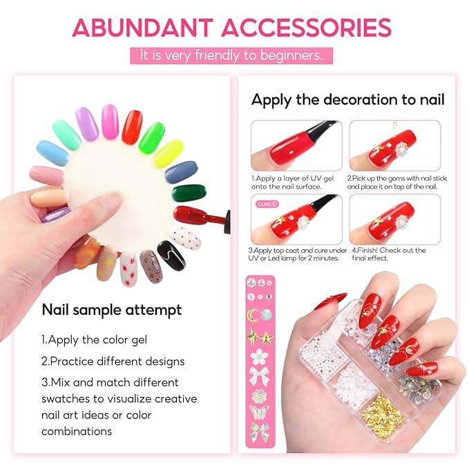 COSCELIA 60PC Gel Nail Polish Kit with U V light 55 Colors Gel Nail Polish Set 5PC Top Base Coat Glitter Rhinestones All Seasons French Manicure Starter Kit at Home Valentines Gifts for Women Girls