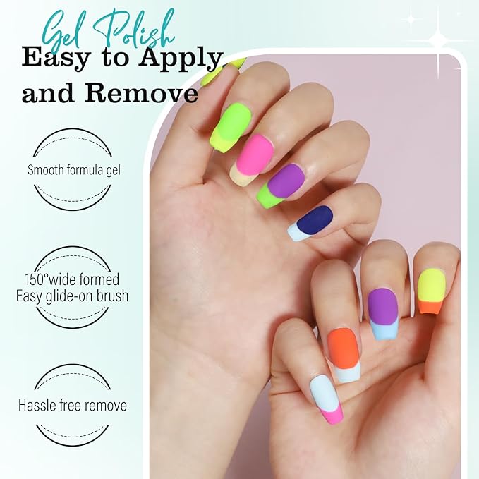 FZANEST Gel Nail Polish Set 6PCS Neon Yellow Green Hot Pink Blue Purple Gel Polish Kit