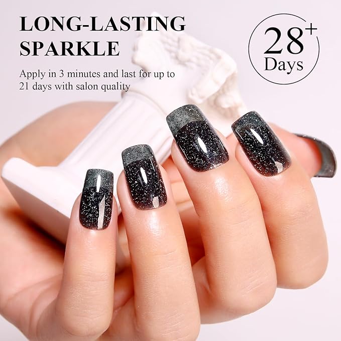 Imtiti Glitter Gel Nail Polish, 0.5 Fl Oz Black Glitter Gel Polish Soak Off LED UV Diamond Shimmer Sparkle DIY Art Starter Manicure Salon