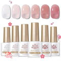 Born Pretty Milky White Jelly Nude Pink Gel Nail Polish Valentine's Day Translucent Natural Sheer Pink Soak Off U v Light Cure Gel Polish Kit for Salon and Nail Art DIY at Home 6Colors