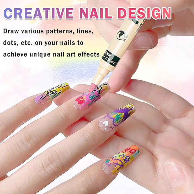 Nail Art Pens Set, Dual-head 12 Colors Nail Polish Pens Nail Art Drawing Markers Pen Quick Dry Waterproof Nail Art Painting Pens Kit for Home DIY Nail Art Design
