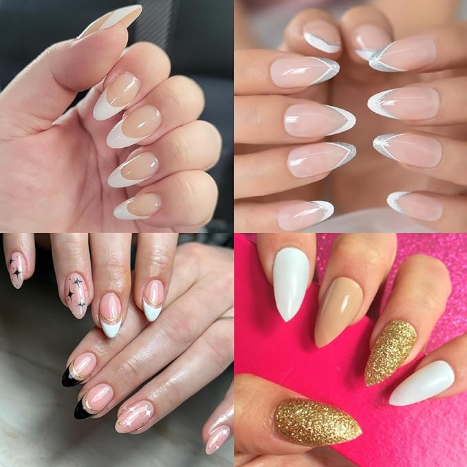LoveOurHome 360pc Medium Almond Nail Tips Clear Fake Nails Medium Almond Gel Nail Tips Full Cover Acrylic Nails Clear Press on Nails Short False Nail 15 Sizes Fingernails for Gel Nail Extension