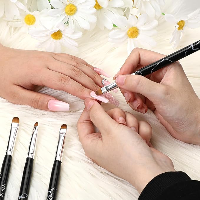 Jeffdad 4 Pcs Gel Nail Brush French Gel Acrylic Nail Art Brush with Dotting Tool Professional Manicure Brush Small Detail Painting 3D Acrylic Brushes (10# 12# 14# 16#, Black)