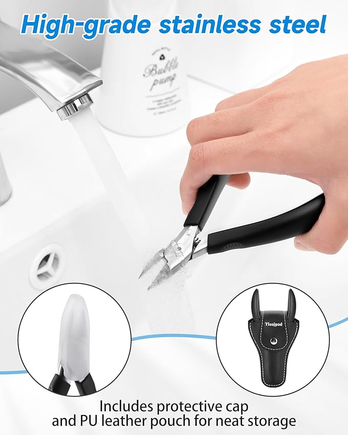 Nail Clippers,Toenail Clipper for Ingrown or Thick Toe Nails,Fingernail Clipper for Men Women Seniors with Stainless Steel Straight Blade Soft Handle Nail Cutter Black