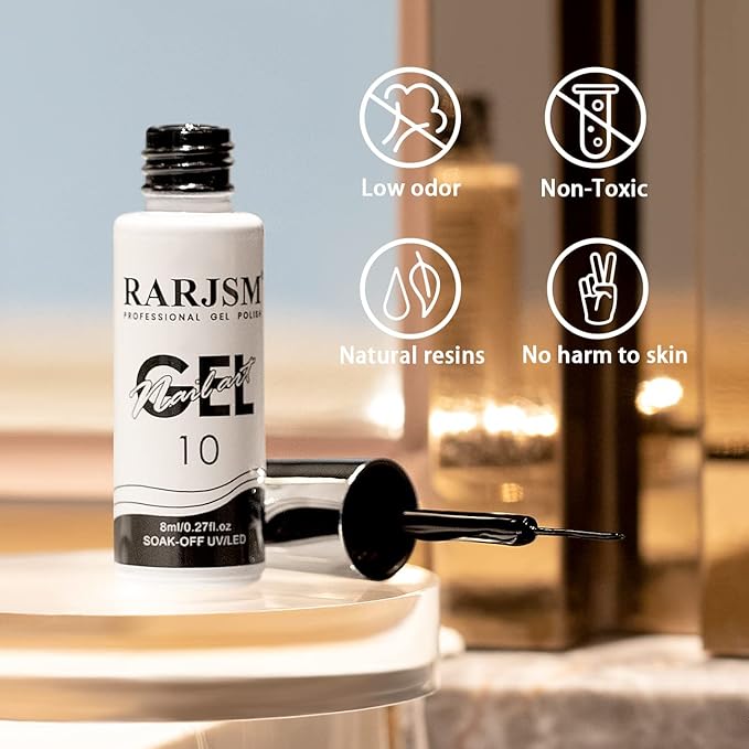 RARJSM Liner Nail Art Gel Polish,Black Painted Gel Nail Design Polish 1 Bottle Soak off Curing Requires 8ml Build in Thin Brush for Classical Home Salon Diy Nail French Manicure Painting