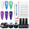 MTSSII 3d Gel Nail Art Set: White Aurora Blue Green Non Stick Hand Solid Builder Gel All-in-1 Kit for Carving Extension Blue Purple Nail Polish Home DIY