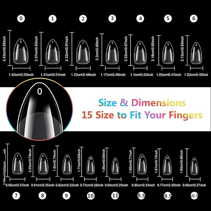 Medium Almond Nail Tips, 300pcs 15 Sizes Half Matte Pre-Shaped Press On Nails, Full Cover Soft Gel Fake Nails for DIY & Salon Nail Extension, Gift for Women