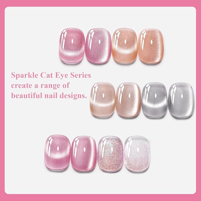 Imtiti Cat Eye & Glitter Gel Nail Polish Set with Magnet, 6 Colors 10ml Gel Polish Set,UV/LED Curable, Soak Off, Sparkling Magnetic Effect Manicure Kit, Gift for Women