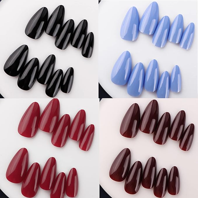 AddFavor 576pcs Almond Press on Nails Medium Fake Nails Full Cover Short Stiletto Nails Press ons Glossy Acrylic Artificial False Nail Tips for Women Girls Nail Art Manicure