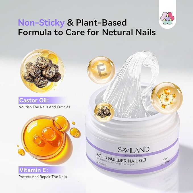 SAVILAND Advanced Solid Builder Nail Gels: Non-Stick 3D Nail Gel Clear Scluplting Gel for Nails Art 30 Days Long-Lasting 4-in-1 Function Extension Carving No Damaging DIY Salon 15g