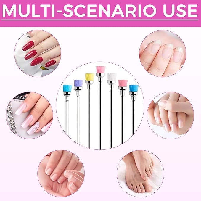 7PCS Nail Drill Bit Cleaning Brushes Set, Nail Dust Brush for Electric Drill Machine, 3/32" Shank Fit Most Nail Drills, Reusable Nail Art Tools for Salon & Home Use (Multicolor)
