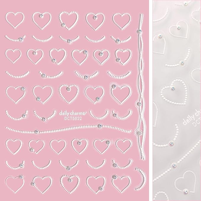 Daily Charme Nail Art 3D Self-Adhesive Flower Spring Nail Art Decal Accessories Stickers Charming Hibiscus and Dotted Hearts Design for Women DIY Nail Decorations