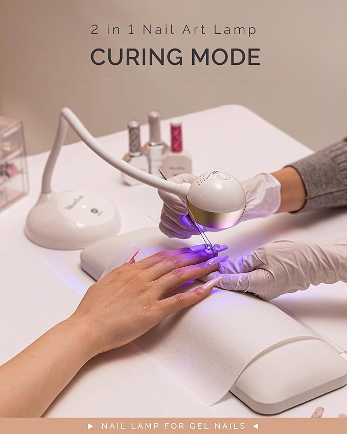MelodySusie Gooseneck Cordless UV Nail Lamp with Adjustable Light Angle, S-Pro09M 2-in-1 Rechargeable Fast Curing Nail Dryer Cures All Gels, Especially Rhinestone Glue & Liner Gel Polish