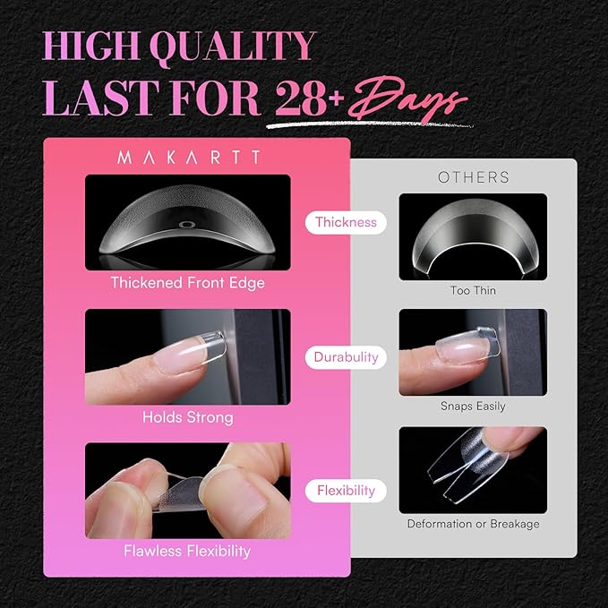 Makartt Medium Square Nail Tips: 240PCS, 13 Sizes, Half Matte, Clear Fake Nails Squoval Shapes - Full Cover Soft Acrylic Press On Nail Extensions Supplies Salon and DIY at Home