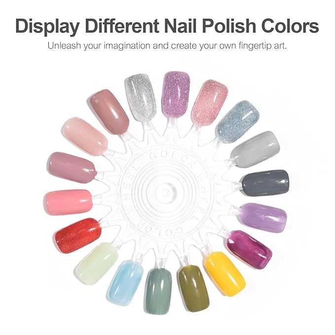 20Pcs False Nail Swatches Wheels for 360 Color Nail Tips Acrylic Nail Art Polish Display Nail Practice Tips Board for Manicure, Home DIY/Nail Art Salon Show, Clear