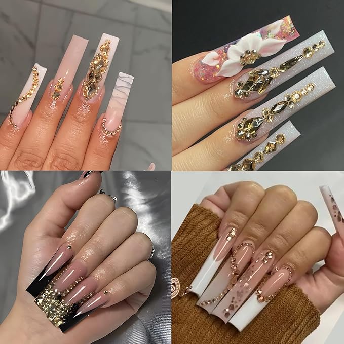 12 Types of 600 Champagne Diamonds + 2500 Flat Rhinestones Mix 20 Styles Flatback DIY Crafts Rhinestone Crystals 3D Ornament‌s Flat Back Stones Set + Tweezers + Drill Pen