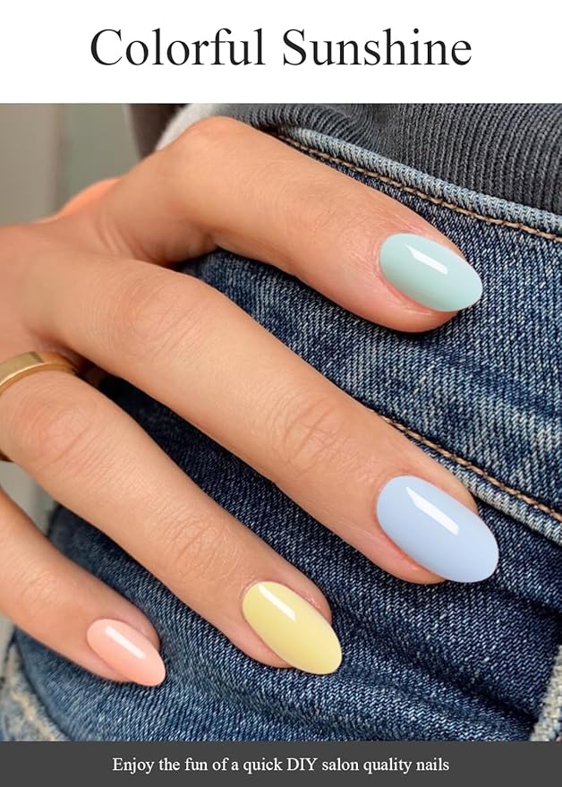Semi Cured Gel Nail Strips (Colorful Sunshine), Macaroon, 20 Pcs Gel Nail Wraps, Stickers, UV Light Required, Salon Quality, Long Lasting