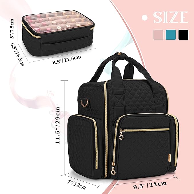 LUXJA Nail Polish Organizer Holds 72 Bottles, Nail Polish Case with 3 Removable Bags and Tools Storage Pockets (Patent Pending), Black
