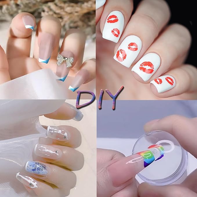 BlueZOO French Tip Nail Stamp 6Pcs Nail Stamper Replaceable Silicone Jelly Heads Kit, French Manicure Nail Stamping Polish Transfer Templates Tool Home Salon Nail Art DIY Design, Easy to Use