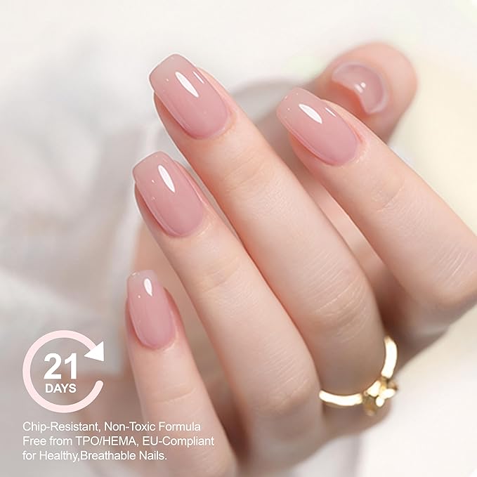 Hema Free Rubber Builder Base Gel, Fall Natural Nude Pink Gel Polish Strengthener Thin Damaged Nails for Women Home Salon Manicure, LED UV Curing Needed 10ML