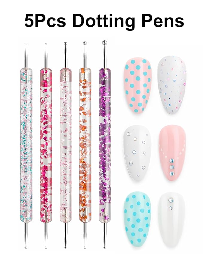 34pcs Nail Art Brushes Set – 15 Nail Brushes, 5 Dual-Ended Dotting Pens, 5 Liner Brushes, 5 Carving Brushes, Brush Holder & 3 Dual-Ended Nail Art Pens – Tools for Gel, Acrylic, DIY Design