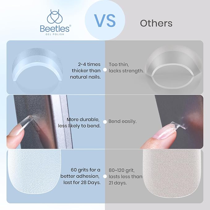 Beetles Gel Nail Tips Square Medium, 288Pcs 12 Sizes Pre-Etched Half Matte Soft Acrylic False Nail Tips Full Cover Easy DIY Fake Etch-X Press On Nail Extension Salon Gift for Women