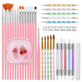 Nail Art Brushes Set: Nail Art Tools with 15Pcs Nail Design Brushes, 5Pcs Dotting Tools, 5Pcs Silicone & Sculpting Brushes, Resin Palette, Brush Holder, Nail File for Painting Nails