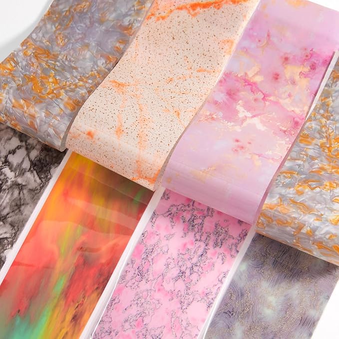 DANNEASY 300 Sheets Holographic Nail Foils Film, Iridescent Nail Art Transfer Foil Stickers Marble Leopard Print Foil Paper Sheets Starry Sky Star Design Sticker for Nails Decoration Supplies