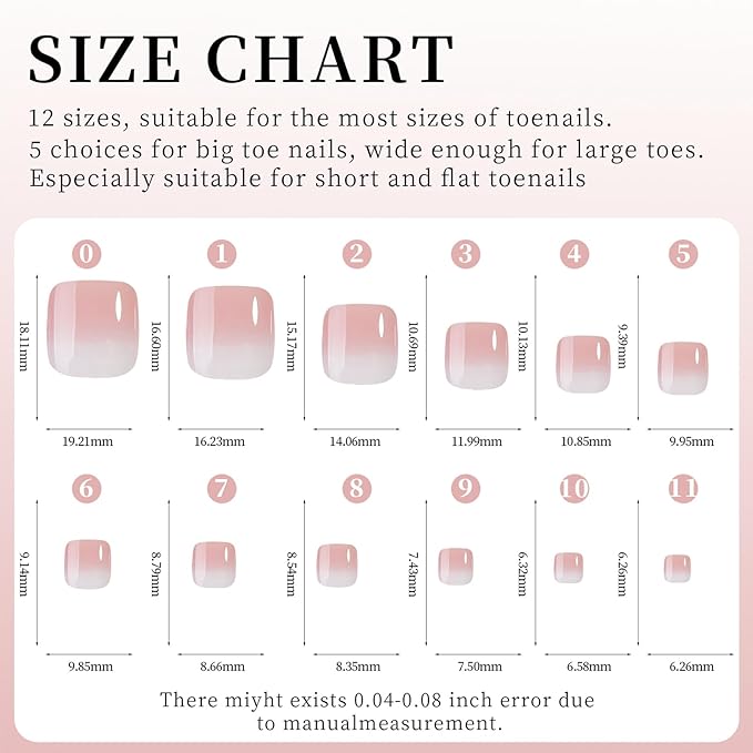 Ombre Press On Toenails - 240Pcs False Nails for toe, White Nail Tips Pink White Gradient Soft Gel False Nail Tips Salon Perfect Fake Nails Kit Extensions DIY