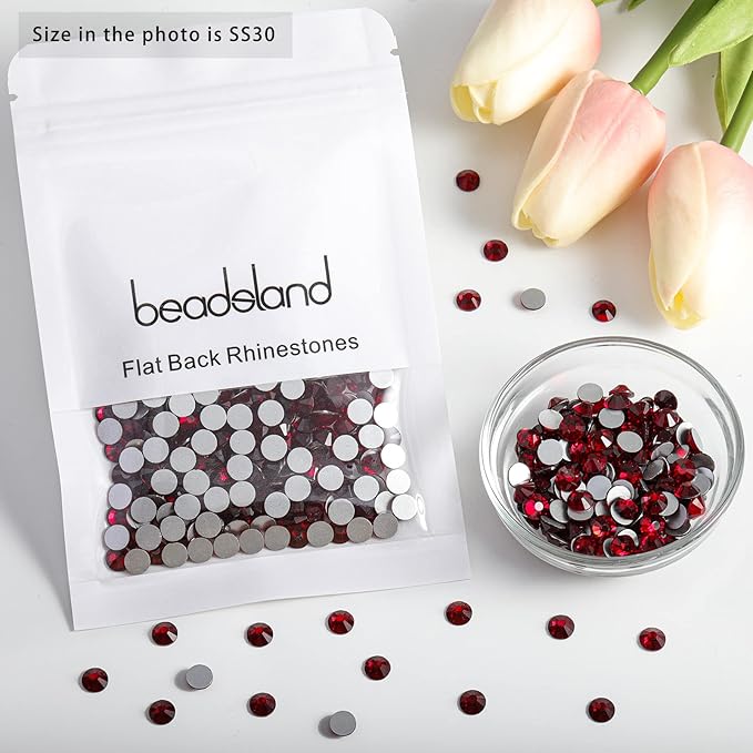 Beadsland 576pcs Flat Back Crystal Rhinestones Round Gems for Nail Art and Craft Glue Fix, Dark Siam,SS30,6.3-6.5mm