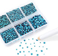 NCB Hotfix Iron on 8000pcs Crystal Rhinestones Round Gem for Crafts Decoration DIY Jewelry Making with a Picking Pen (Blue Zircon, 6Sizes SS3-SS12)
