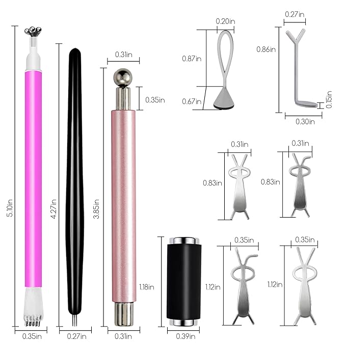 WOKOTO 4 PC Cat Eye Magnets With 6 Pcs Iron Stencils For Nails, Cylinder Nail Magnets With Magnet Ball, Short Cylinder, Point & Flower Nail Polish Magnet For Nails, Heart & Bunny Stencils Magnet Tools