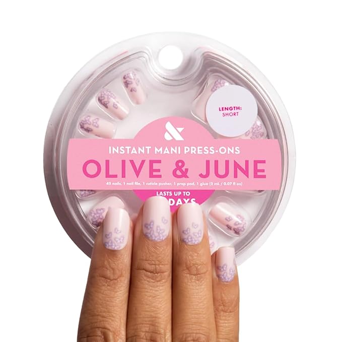 Olive & June Instant Mani Press-On Nails (Glue) | 42 Fake Nails, 21 Sizes | Non-Toxic, Long-Lasting Recycled Materials Realistic Look | Spring Flowers & Patterns | Short, Squoval | Butterfly Ombre